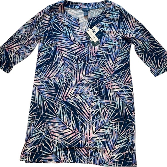Caribbean Joe Other - Caribbean Joe Blue Pink and White Tie-Dye Tunic Swim Dress UPF50